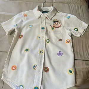 Disney White Button Down Shirt with Colorful Patches